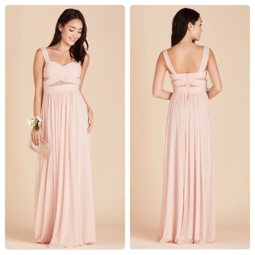 Birdy Grey Elsye Sleeveless Mesh Cutout Bridesmaid Dress in Pale Blush Sz S NWT